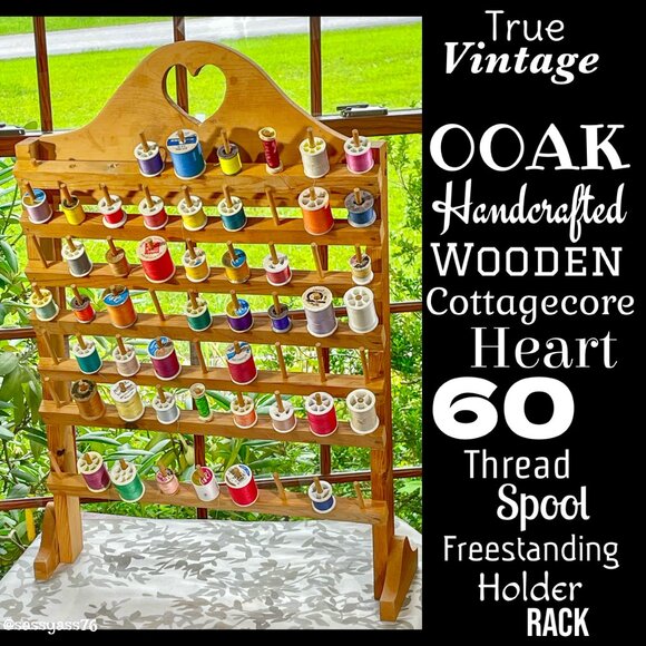 ▪️VTG▪️OOAK Handcrafted Wooden Heart 60 Thread Spool Freestanding Holder Rack - Picture 1 of 15